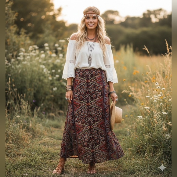 🌿Elan Women's Medium Boho Patterned Front Split Panel Maxi Skirt-CUTE!! - Picture 8 of 11